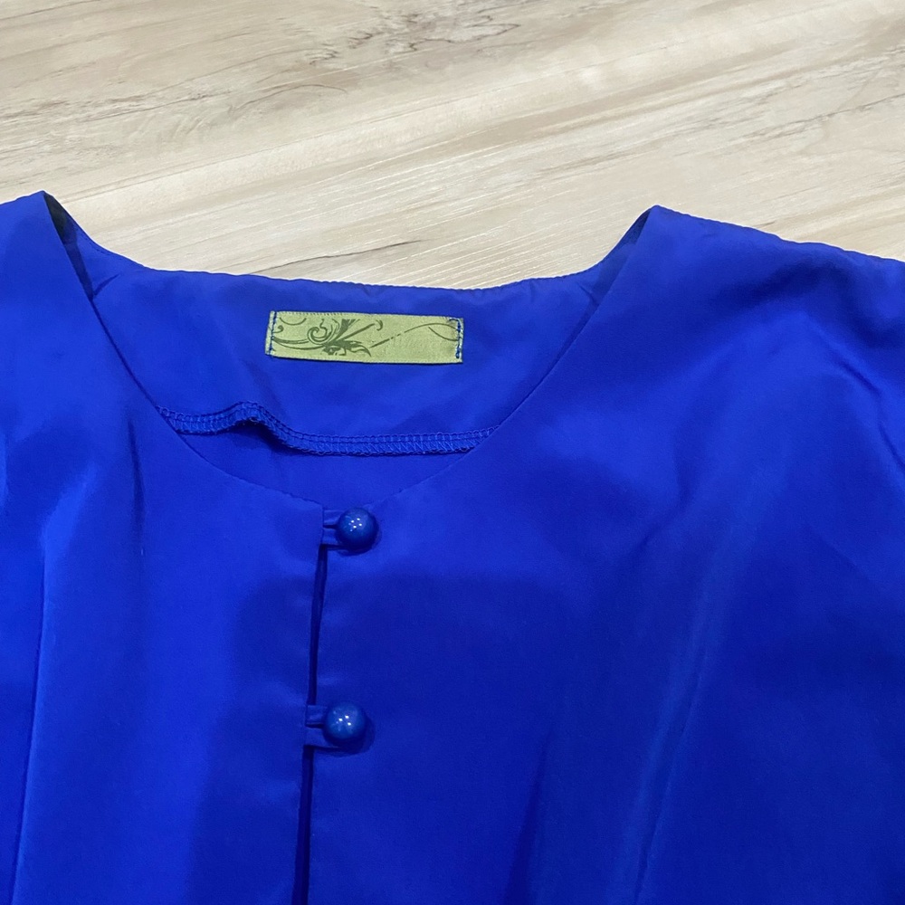 Royal Blue Dolman Sleeve Dress Size Small Elastic Waist Button Front - Picture 3 of 5